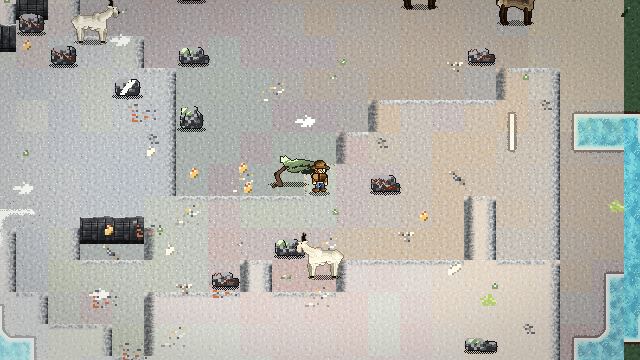 Grey, mineral-stained mountain terrain with a white mount and ore nodes