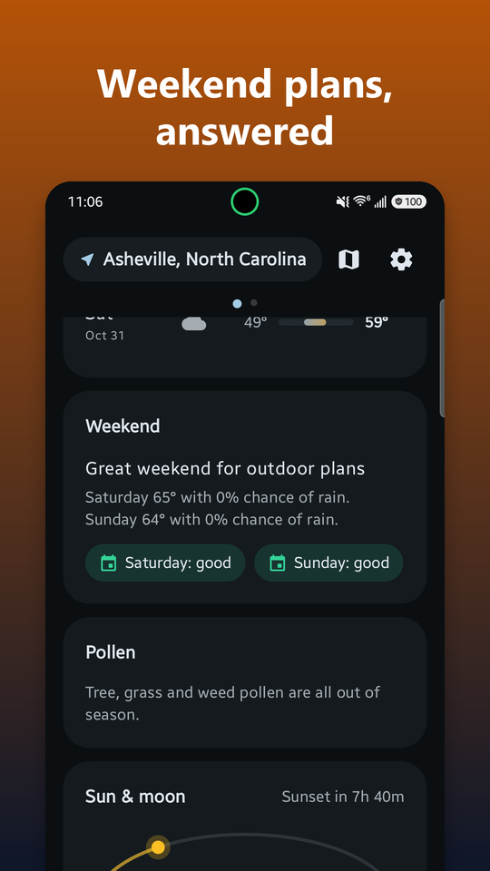 The weekend outlook, pollen and sun and moon cards